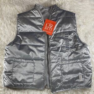 NWT Liz & Co. Petite Reversible Vest Size Medium Silver & Gray